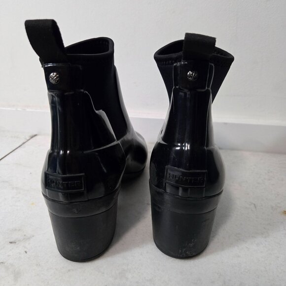 Hunter Women's Size 7 Rain Boots Heeled Ankle Booties Black Gloss Rubber - Picture 4 of 14